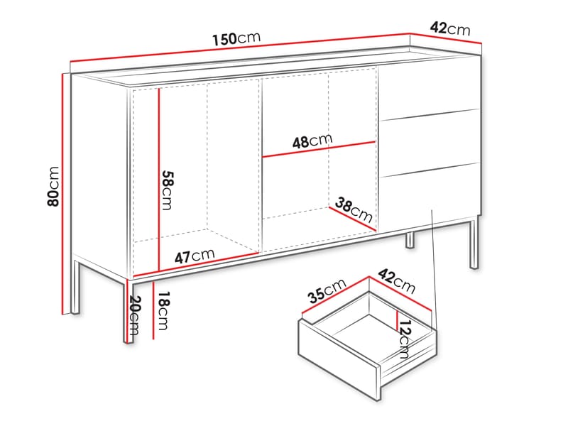 Amelus Skænk 150x42 cm - Brun/Sort - Opbevaring - Opbevaringsmøbler - Skænke & sideboards