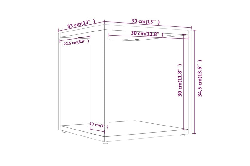 beBasic sidebord 33x33x34,5 cm konstrueret træ brun egetræ - Brun - Skænke & sideboards