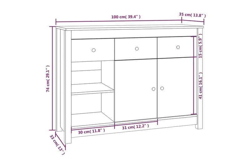 beBasic skænk 100x35x74 cm massivt fyrretræ gyldenbrun - Brun - Opbevaring - Opbevaringsmøbler - Skænke & sideboards