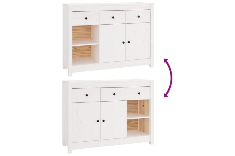 beBasic skænk 100x35x74 cm massivt fyrretræ hvid - Hvid - Skænke & sideboards