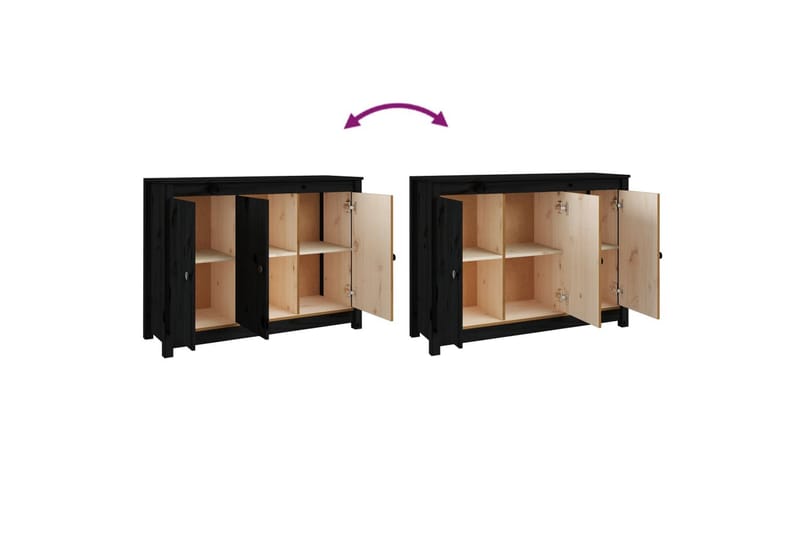 beBasic skænk 100x35x74 cm massivt fyrretræ sort - Sort - Skænke & sideboards