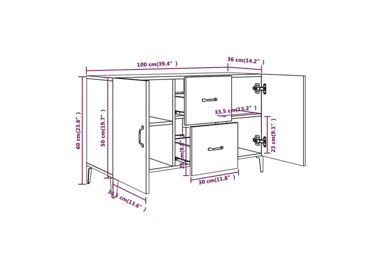 beBasic skænk 100x36x60 cm konstrueret træ brun egetræsfarve - Brun - Skænke & sideboards