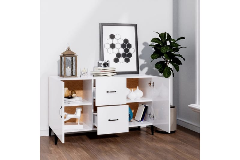 beBasic skænk 100x36x60 cm konstrueret træ hvid højglans - Hvid - Skænke & sideboards