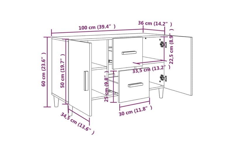 beBasic skænk 100x36x60 cm konstrueret træ sort - Sort - Skænke & sideboards