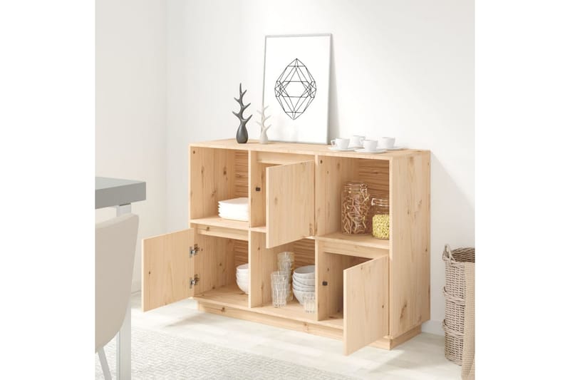 beBasic skænk 110,5x35x80 cm massivt fyrretræ - Brun - Skænke & sideboards