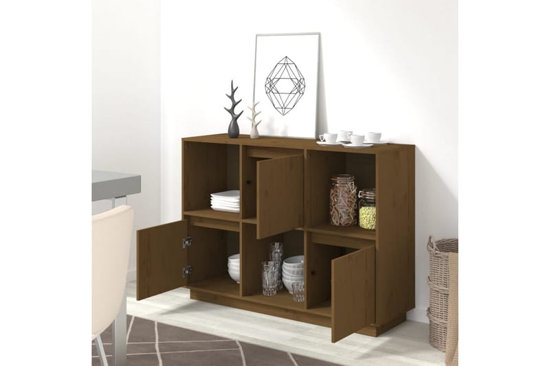 beBasic skænk 110,5x35x80 cm massivt fyrretræ gyldenbrun - Brun - Skænke & sideboards