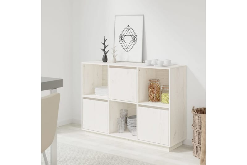 beBasic skænk 110,5x35x80 cm massivt fyrretræ hvid - Hvid - Skænke & sideboards