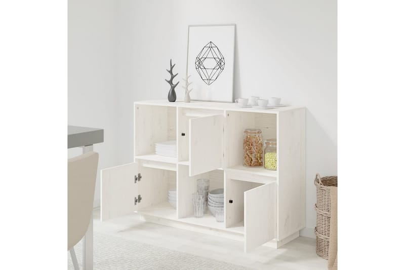 beBasic skænk 110,5x35x80 cm massivt fyrretræ hvid - Hvid - Skænke & sideboards