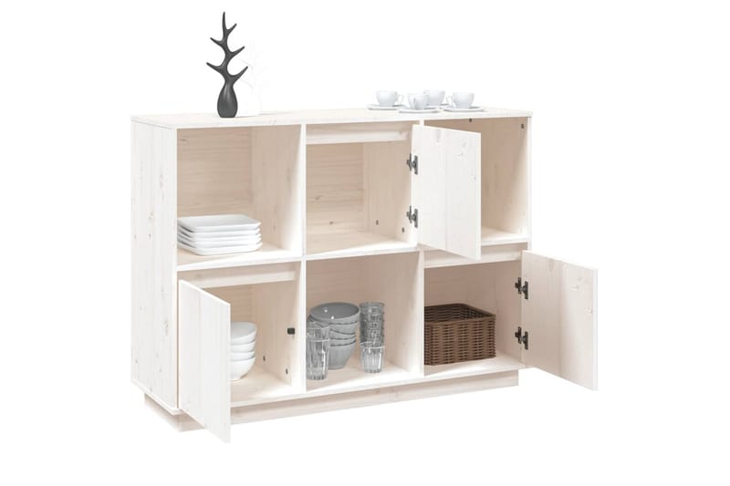 beBasic skænk 110,5x35x80 cm massivt fyrretræ hvid - Hvid - Skænke & sideboards