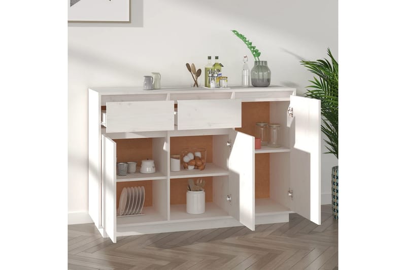 beBasic skænk 110x34x75 cm massivt fyrretræ hvid - Hvid - Skænke & sideboards