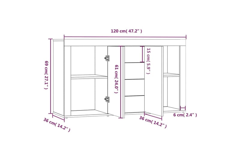 beBasic skænk 120x36x69 cm konstrueret træ brun egetræsfarve - Brun - Skænke & sideboards