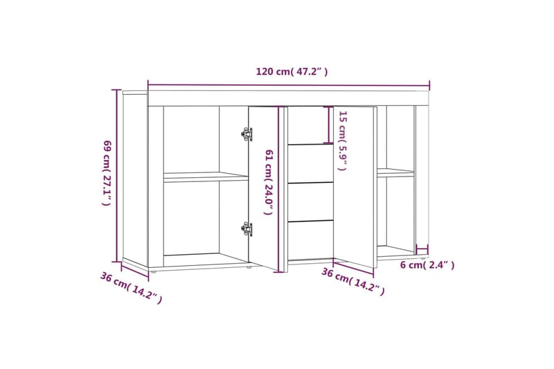 beBasic skænk 120x36x69 cm konstrueret træ røget egetræsfarve - Brun - Opbevaring - Opbevaringsmøbler - Skænke & sideboards