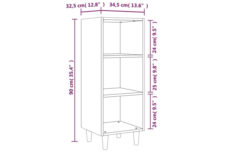 beBasic skænk 34,5x32,5x90 cm konstrueret træ brun egetræsfarve - Brun - Skænke & sideboards