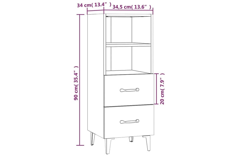 beBasic skænk 34,5x34x90 cm konstrueret træ brun egetræsfarve - Brun - Skænke & sideboards