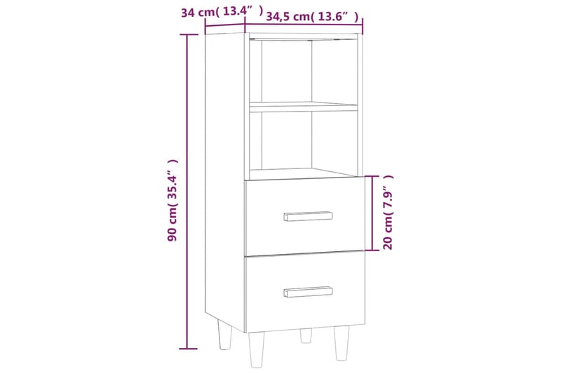 beBasic skænk 34,5x34x90 cm konstrueret træ røget egetræsfarve - Brun - Opbevaring - Opbevaringsmøbler - Skænke & sideboards