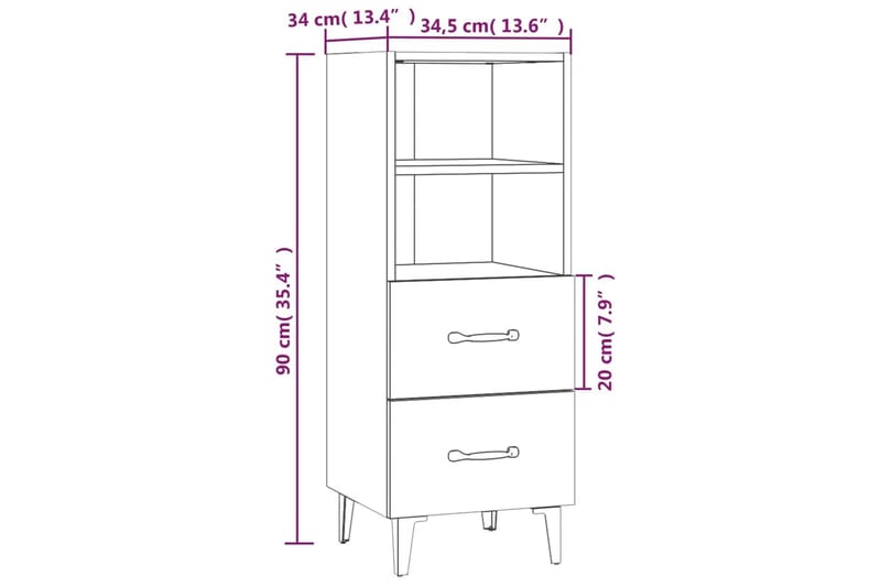beBasic skænk 34,5x34x90 cm konstrueret træ røget egetræsfarve - Brun - Opbevaring - Opbevaringsmøbler - Skænke & sideboards