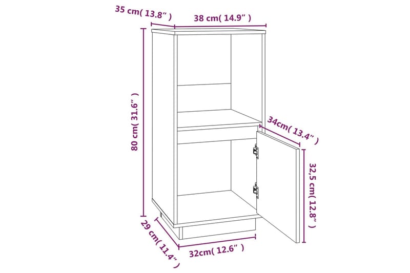 beBasic skænk 38x35x80 cm massivt fyrretræ - Brun - Skænke & sideboards