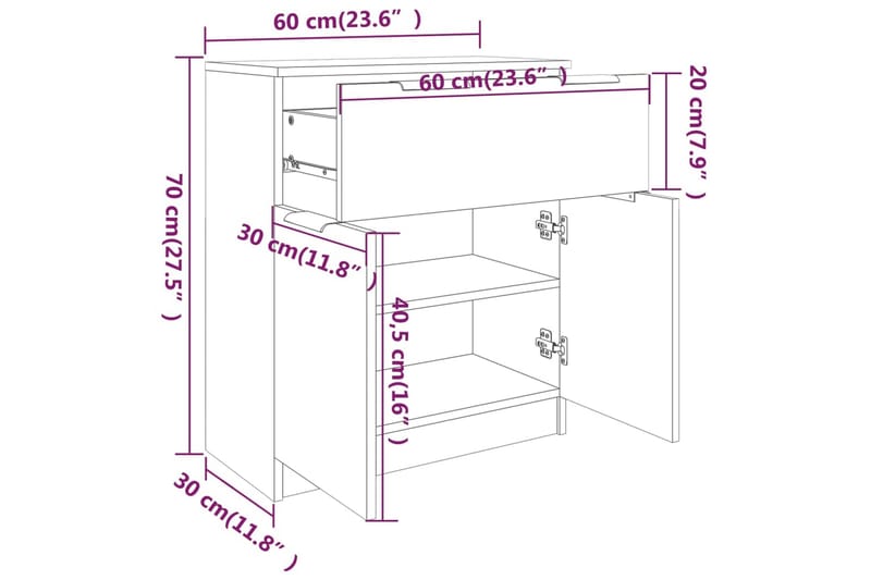 beBasic skænk 60x30x70 cm konstrueret træ røget egetræsfarve - Brun - Opbevaring - Opbevaringsmøbler - Skænke & sideboards