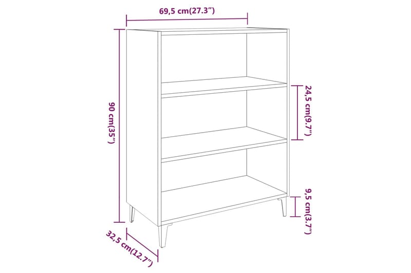 beBasic skænk 69,5x32,5x90 cm konstrueret træ brun egetræsfarve - Brun - Skænke & sideboards