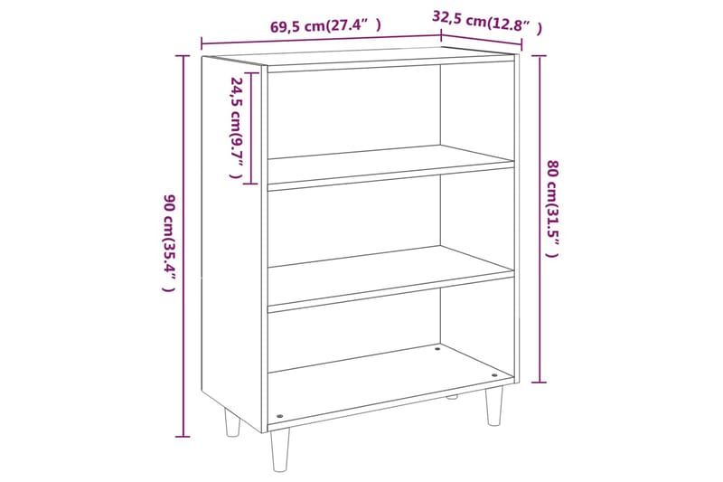 beBasic skænk 69,5x32,5x90 cm konstrueret træ røget egetræsfarve - Brun - Opbevaring - Opbevaringsmøbler - Skænke & sideboards