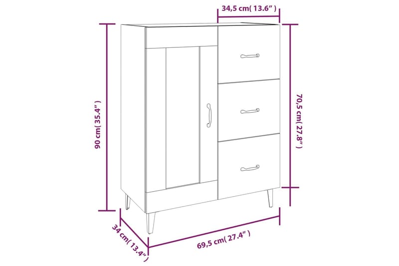 beBasic skænk 69,5x34x90 cm konstrueret træ brun egetræsfarve - Brun - Skænke & sideboards