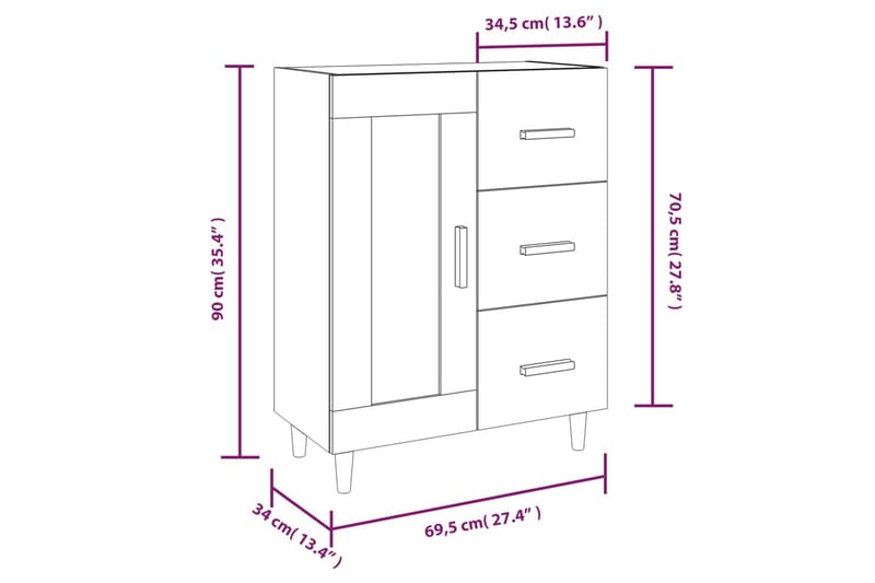 beBasic skænk 69,5x34x90 cm konstrueret træ brun egetræsfarve - Brun - Skænke & sideboards