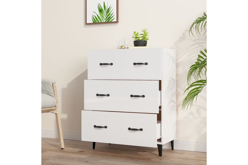 beBasic skænk 69,5x34x90 cm konstrueret træ hvid højglans - Hvid - Skænke & sideboards