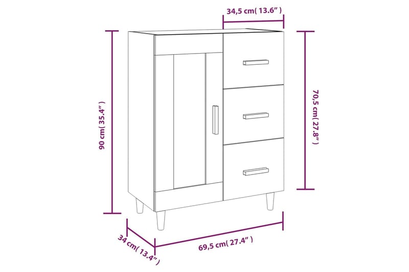 beBasic skænk 69,5x34x90 cm konstrueret træ sonoma-eg - Brun - Opbevaring - Opbevaringsmøbler - Skænke & sideboards