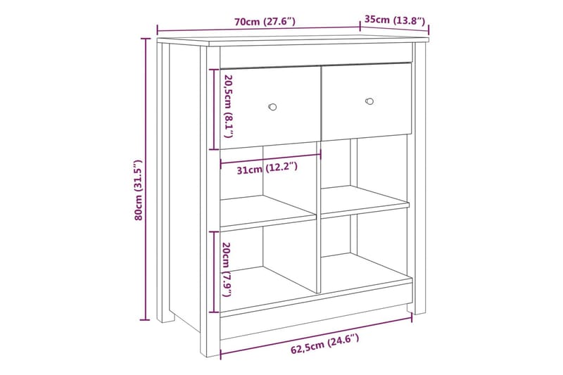 beBasic skænk 70x35x80 cm massivt fyrretræ - Brun - Skænke & sideboards