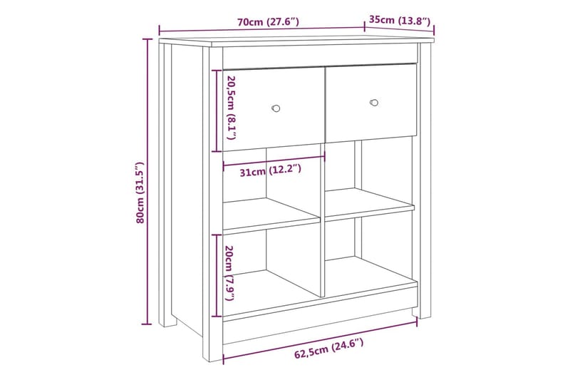 beBasic skænk 70x35x80 cm massivt fyrretræ gyldenbrun - Brun - Opbevaring - Opbevaringsmøbler - Skænke & sideboards