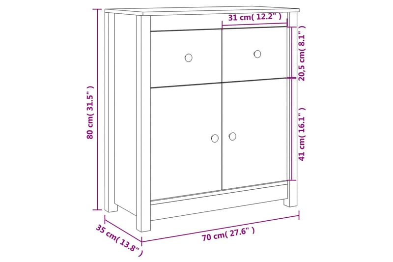 beBasic skænk 70x35x80 cm massivt fyrretræ hvid - Hvid - Opbevaring - Opbevaringsmøbler - Skænke & sideboards