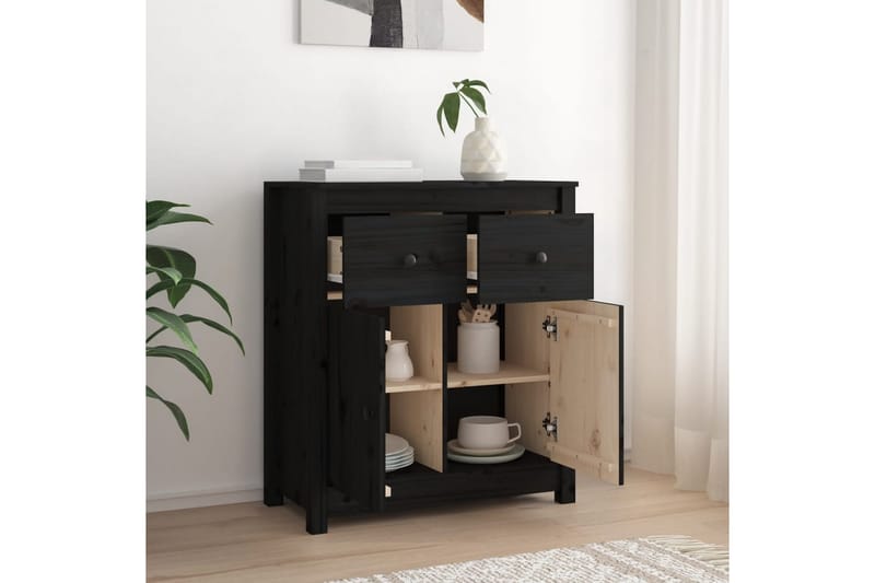 beBasic skænk 70x35x80 cm massivt fyrretræ sort - Sort - Skænke & sideboards