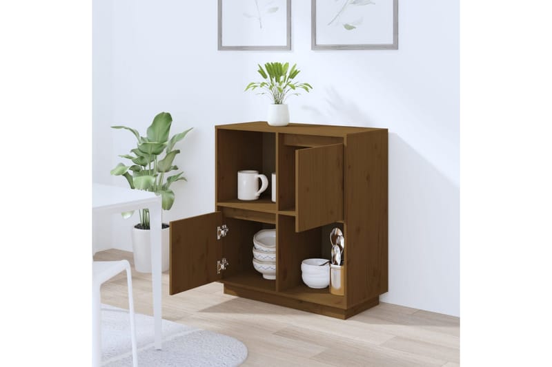 beBasic skænk 74x35x80 cm massivt fyrretræ gyldenbrun - Brun - Skænke & sideboards