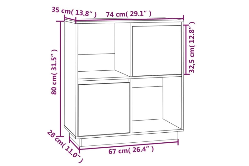 beBasic skænk 74x35x80 cm massivt fyrretræ sort - Sort - Skænke & sideboards