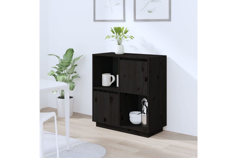 beBasic skænk 74x35x80 cm massivt fyrretræ sort - Sort - Skænke & sideboards