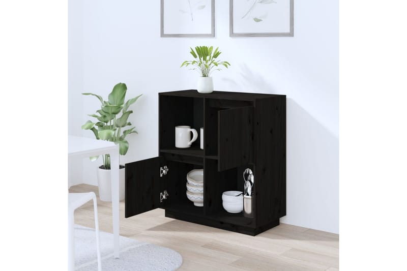 beBasic skænk 74x35x80 cm massivt fyrretræ sort - Sort - Skænke & sideboards