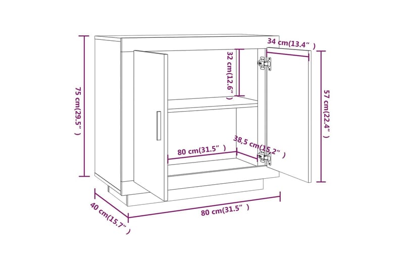 beBasic skænk 80x40x75 cm konstrueret træ hvid - Hvid - Skænke & sideboards