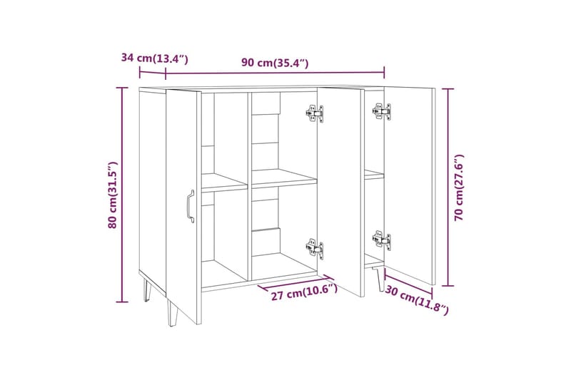 beBasic skænk 90x34x80 cm konstrueret træ brun egetræsfarve - Brun - Skænke & sideboards