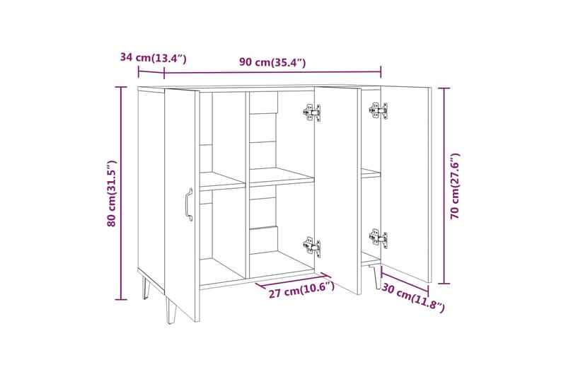 beBasic skænk 90x34x80 cm konstrueret træ sonoma-eg - Brun - Opbevaring - Opbevaringsmøbler - Skænke & sideboards