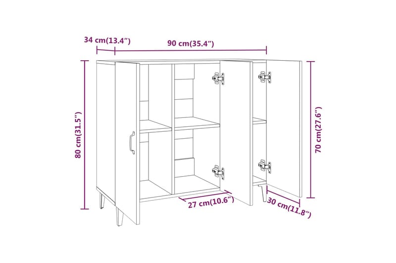 beBasic skænk 90x34x80 cm konstrueret træ sonoma-eg - Brun - Skænke & sideboards