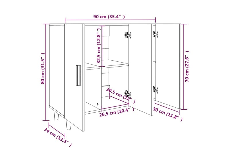 beBasic skænk 90x34x80 cm konstrueret træ sort - Sort - Skænke & sideboards