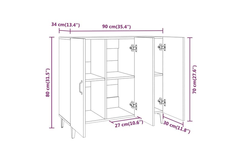 beBasic skænk 90x34x80 cm konstrueret træ sort - Sort - Skænke & sideboards