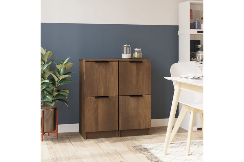 beBasic skænke 2 stk. 30x30x70 cm konstrueret træ brun egetræsfarve - Brun - Skænke & sideboards