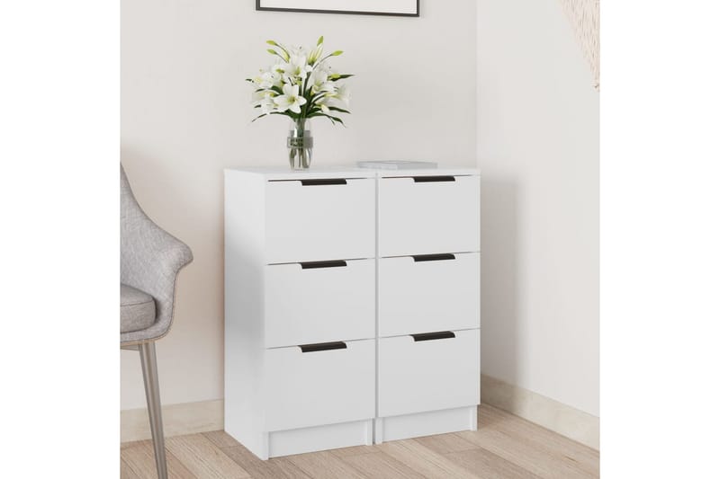 beBasic skænke 2 stk. 30x30x70 cm konstrueret træ hvid - Hvid - Skænke & sideboards