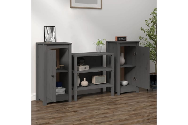 beBasic skænke 2 stk. 40x35x80 cm massivt fyrretræ grå - GrÃ¥ - Skænke & sideboards