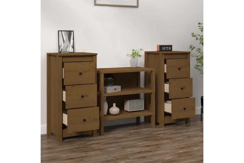 beBasic skænke 2 stk. 40x35x80 cm massivt fyrretræ gyldenbrun - Brun - Skænke & sideboards