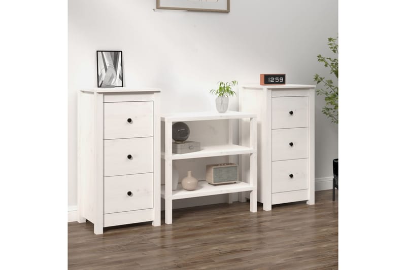 beBasic skænke 2 stk. 40x35x80 cm massivt fyrretræ hvid - Hvid - Skænke & sideboards