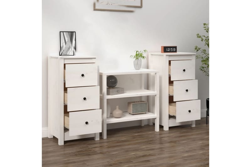 beBasic skænke 2 stk. 40x35x80 cm massivt fyrretræ hvid - Hvid - Skænke & sideboards