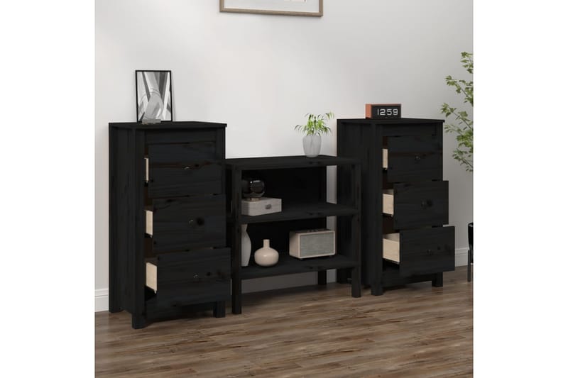 beBasic skænke 2 stk. 40x35x80 cm massivt fyrretræ sort - Sort - Skænke & sideboards