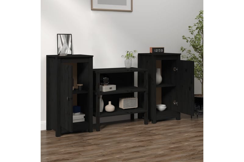 beBasic skænke 2 stk. 40x35x80 cm massivt fyrretræ sort - Sort - Skænke & sideboards